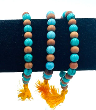 Turquoise & Sandalwood Mala Bracelet