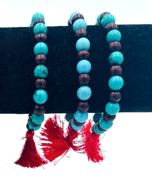 Turquoise & Rosewood Mala Bracelet